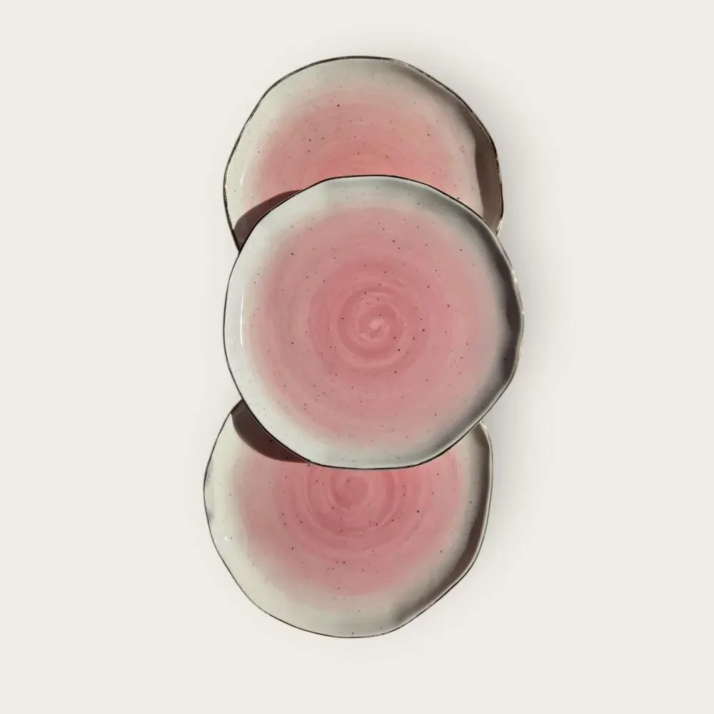 Anthro Suite One Studio Lindsay Emery Speckled Pink Gold Rim Plates 7x7